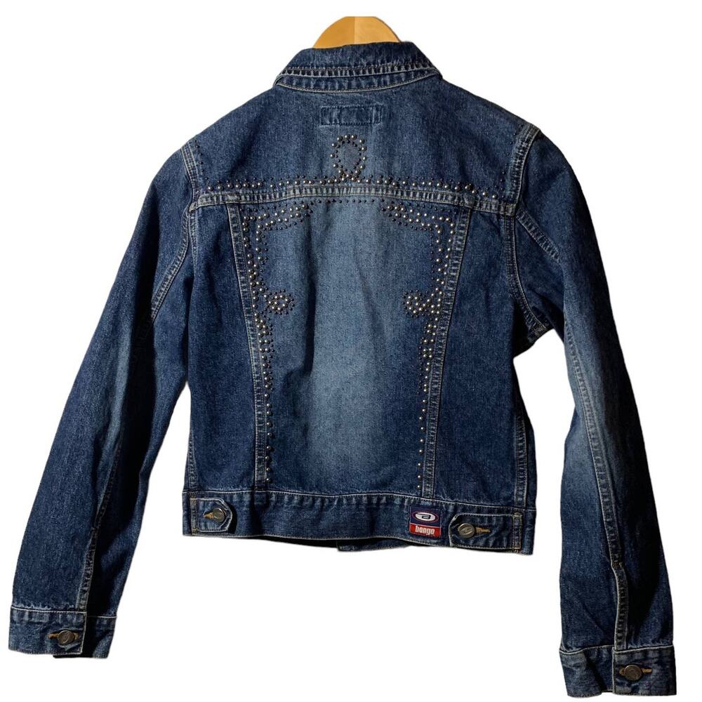 Vintage Bongo Denim Jean Jacket Stone Embellished Junior sz Med - Picture 5 of 11